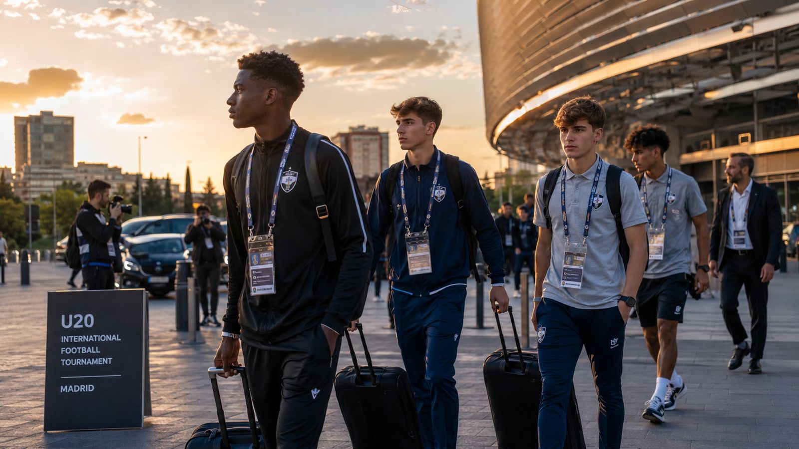 Youth football players at a stadium